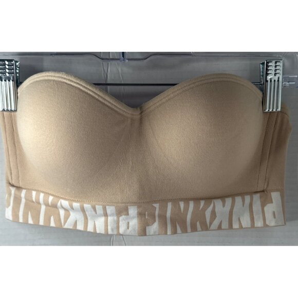 Victoria's Secret Cool & Comfy Bandeau Bra Small Tan Pink Strapless Lounge beach - Picture 1 of 8